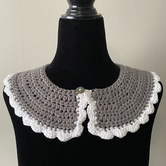 Handmade Crochet Grey White Poly Cotton Collar Neckwear Accessory - Picture 1 of 6